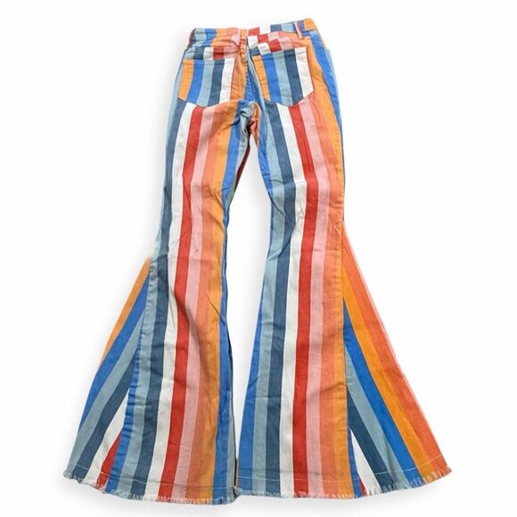 SAINTS & HEARTS Women’s Multicolor Striped Bell Bottom Pants Size Small - Picture 3 of 6